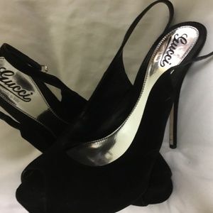 Peep toe sling back pumps by Gucci
